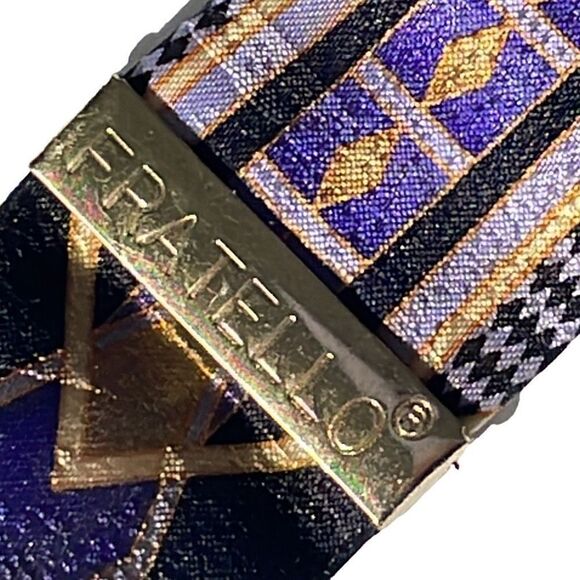 Fratello purple and gold silky fabric print Y style suspenders - Picture 4 of 12